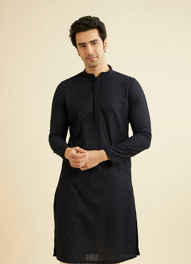 Manyavar Men Blue Chikan Kurta Set image number 0