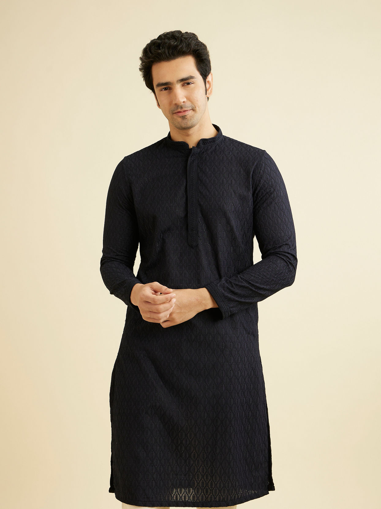 Manyavar Men Blue Chikan Kurta Set