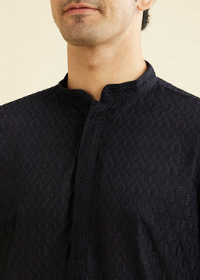 Manyavar Men Blue Chikan Kurta Set