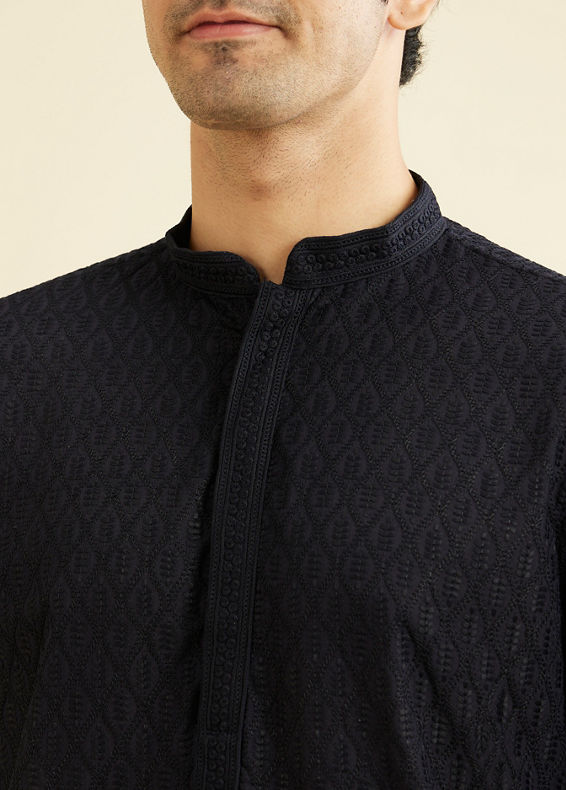Manyavar Men Blue Chikan Kurta Set