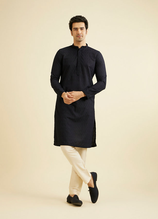 Manyavar Men Blue Chikan Kurta Set image number 2