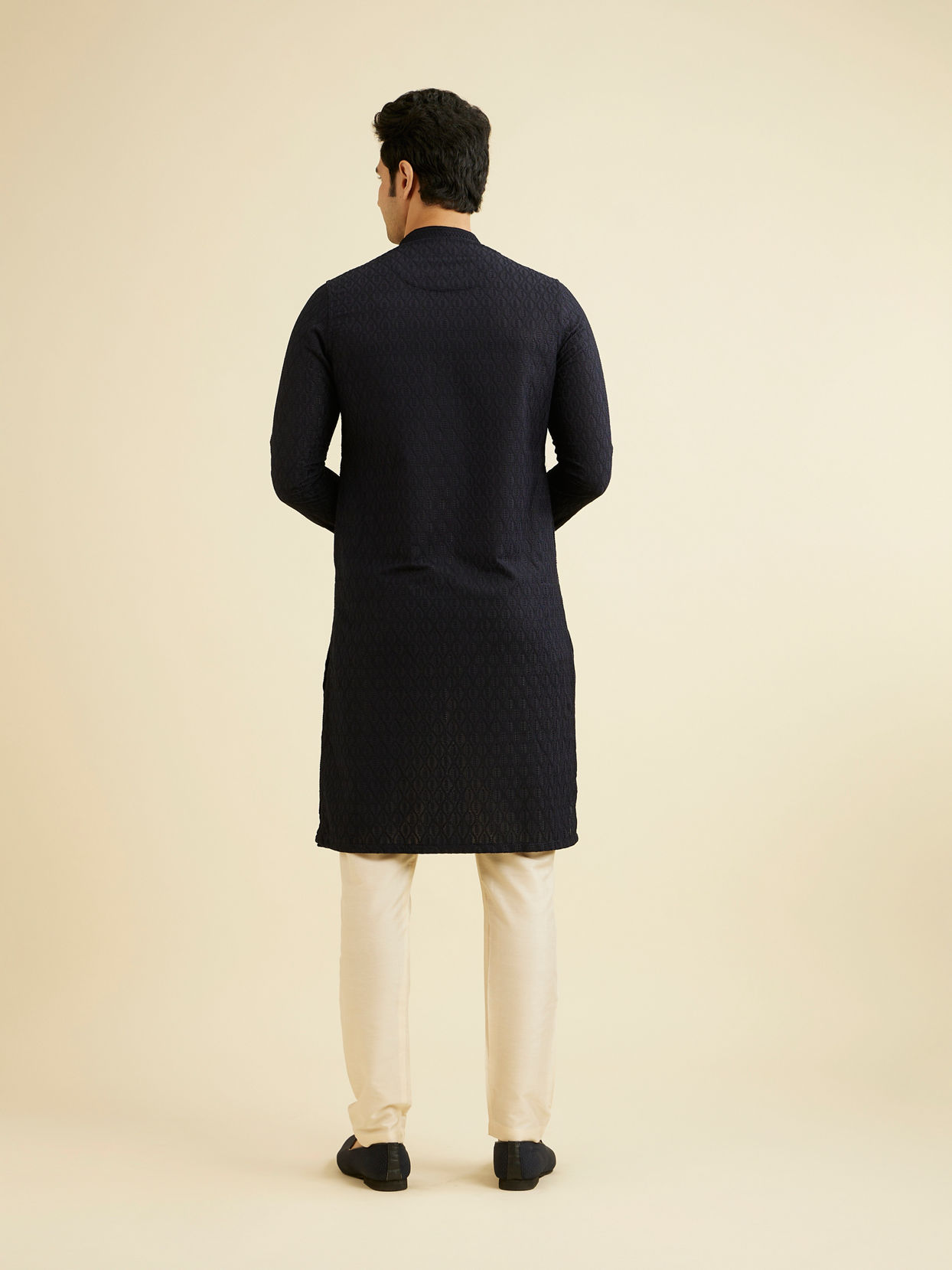 Manyavar Men Blue Chikan Kurta Set
