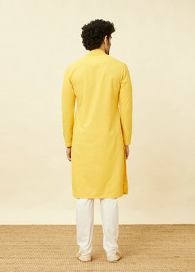 Manyavar Men Primrose Yellow Chikankari Embroidered Kurta Set image number 5