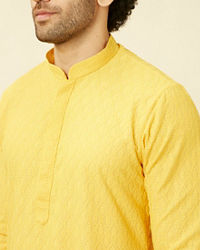 Manyavar Men Primrose Yellow Chikankari Embroidered Kurta Set