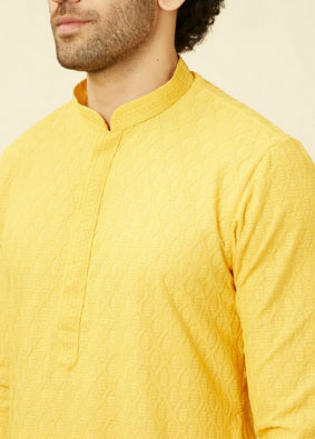 Manyavar Men Primrose Yellow Chikankari Embroidered Kurta Set image number 1