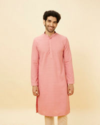 Manyavar Men Sherbet Pink Fern Jaal Patterned Kurta Set