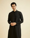 alt message - Manyavar Men Black Solid Minimalist Kurta Pajama image number 0