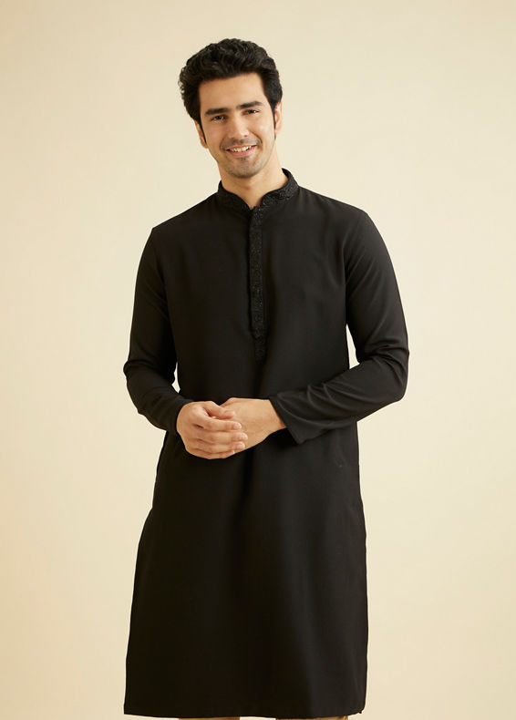 Manyavar Men Black Solid Minimalist Kurta Pajama