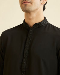 Manyavar Men Black Solid Minimalist Kurta Pajama