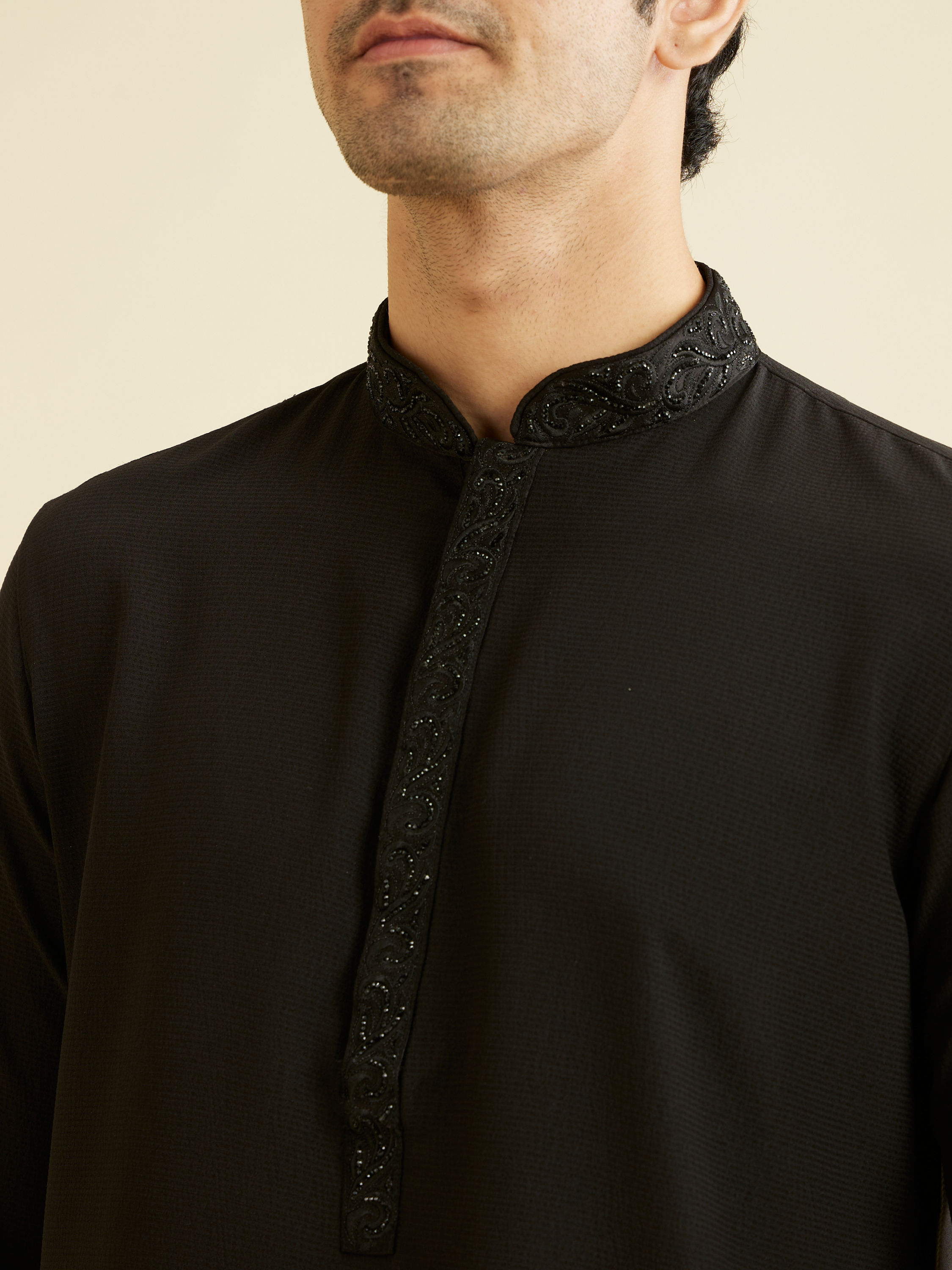 Manyavar Men Black Solid Minimalist Kurta Pajama