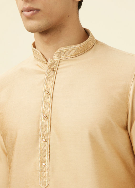 Manyavar Men Iced Coffee Brown Embroidered Placket Kurta Set