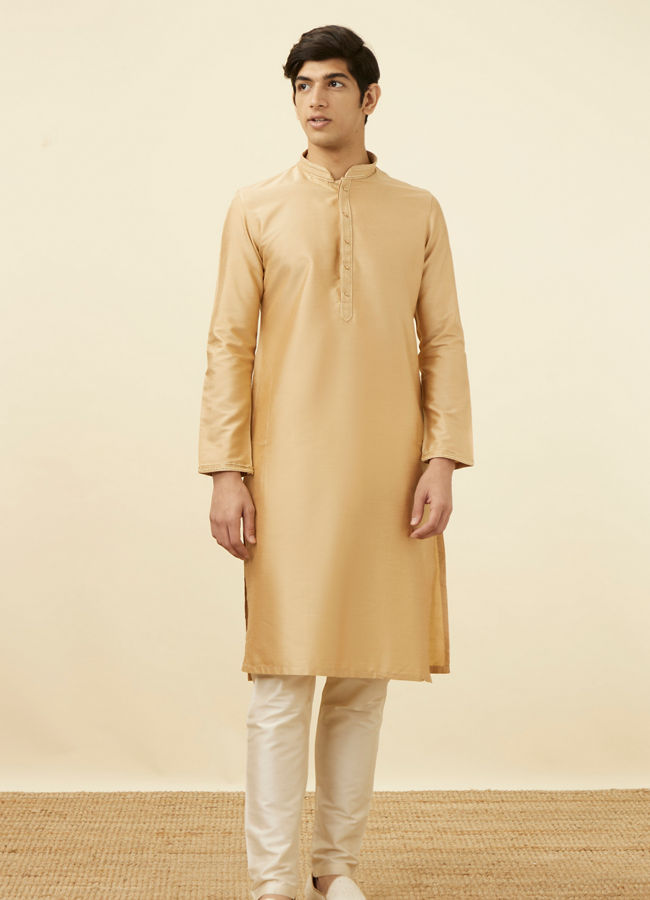 Manyavar Men Iced Coffee Brown Embroidered Placket Kurta Set