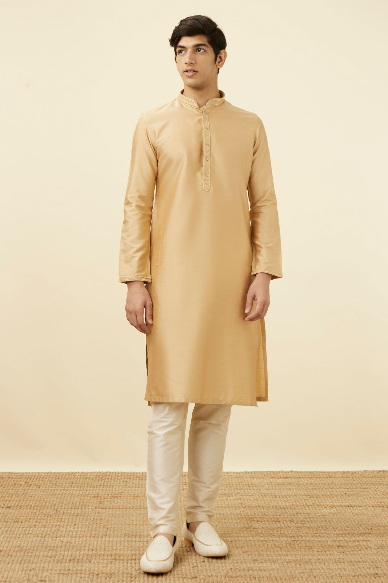 Manyavar Men Iced Coffee Brown Embroidered Placket Kurta Set