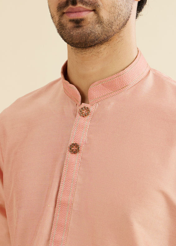 Manyavar Men Pink Solid Occasion Wear Kurta Pajama