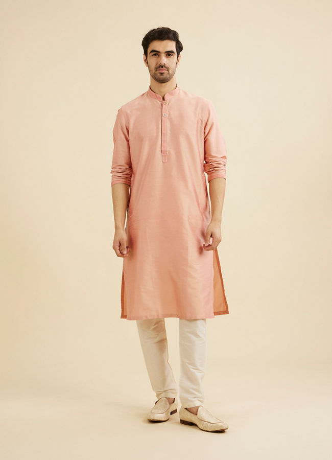 Manyavar Men Pink Solid Occasion Wear Kurta Pajama