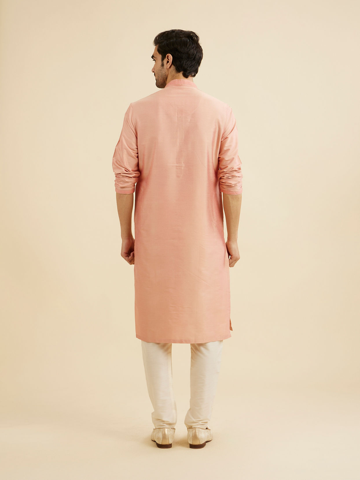 Manyavar Men Pink Solid Occasion Wear Kurta Pajama