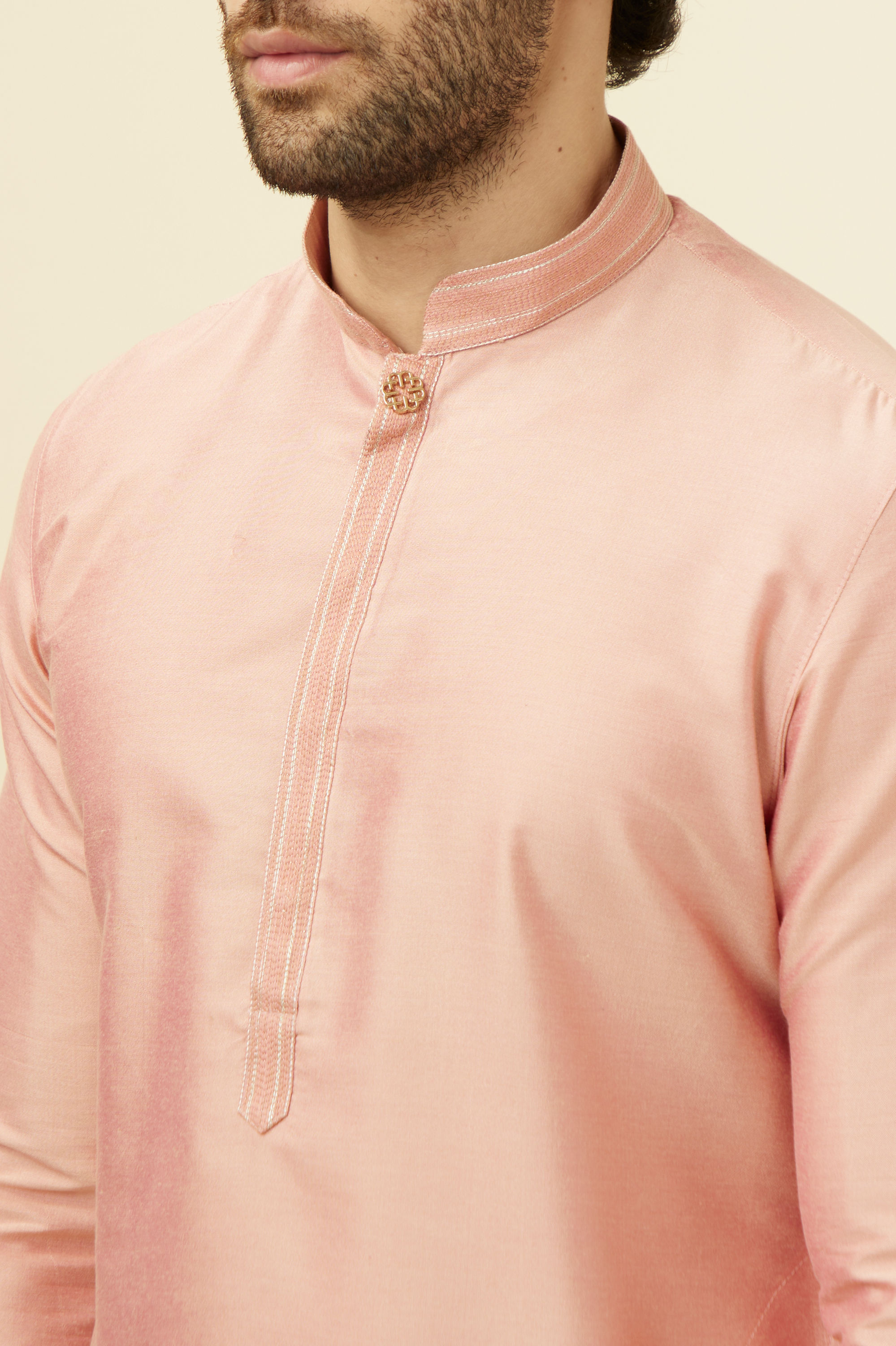 Manyavar Men Pink Solid Occasion Wear Kurta Pajama