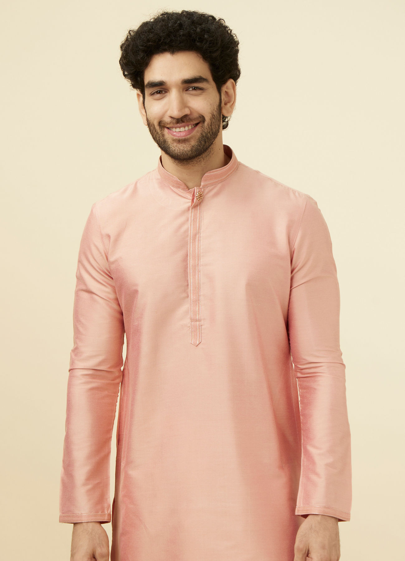 Manyavar Men Pink Solid Occasion Wear Kurta Pajama