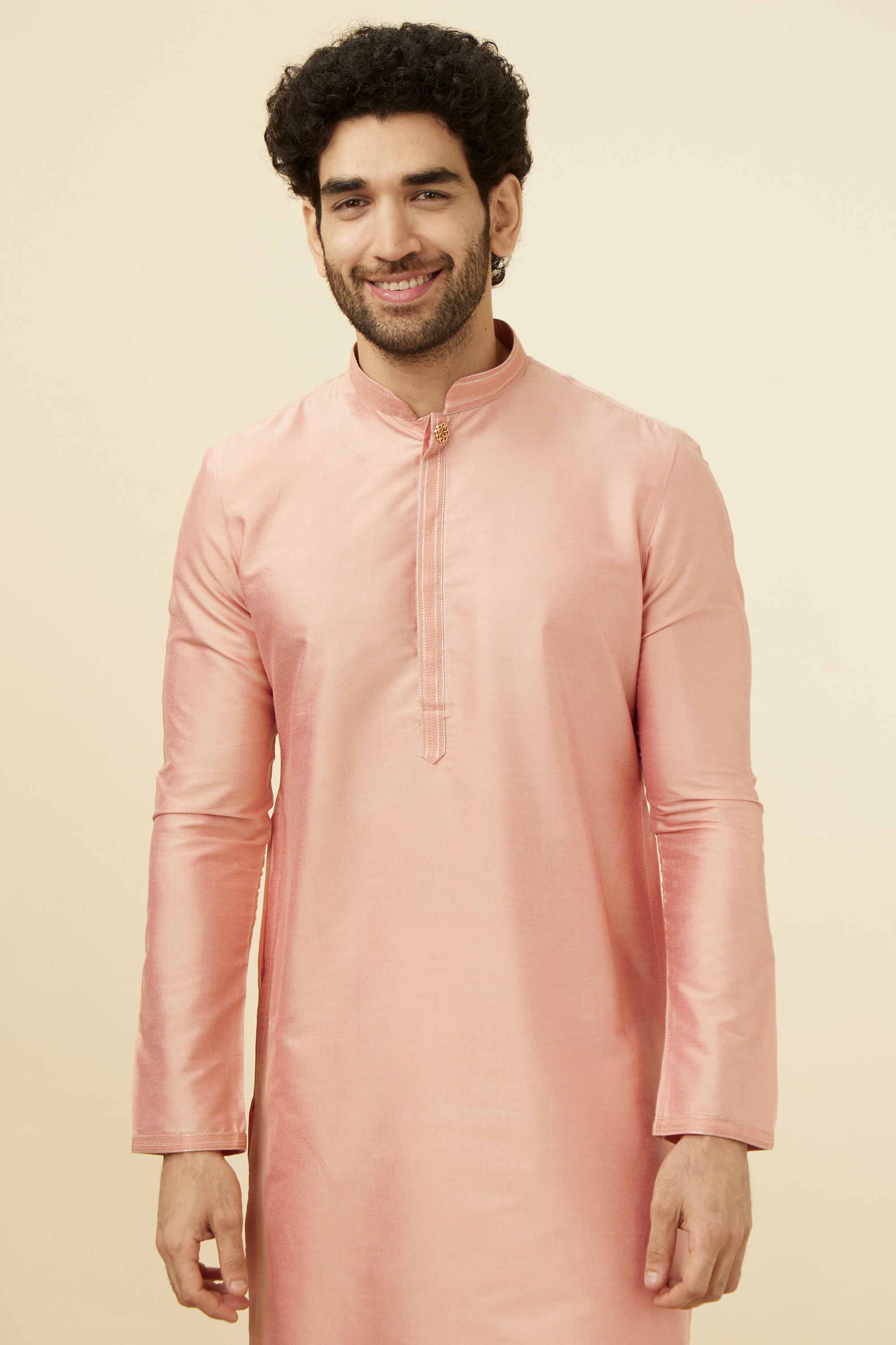 Manyavar Men Pink Solid Occasion Wear Kurta Pajama