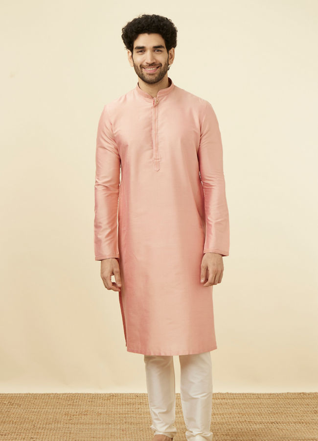 Manyavar Men Pink Solid Occasion Wear Kurta Pajama