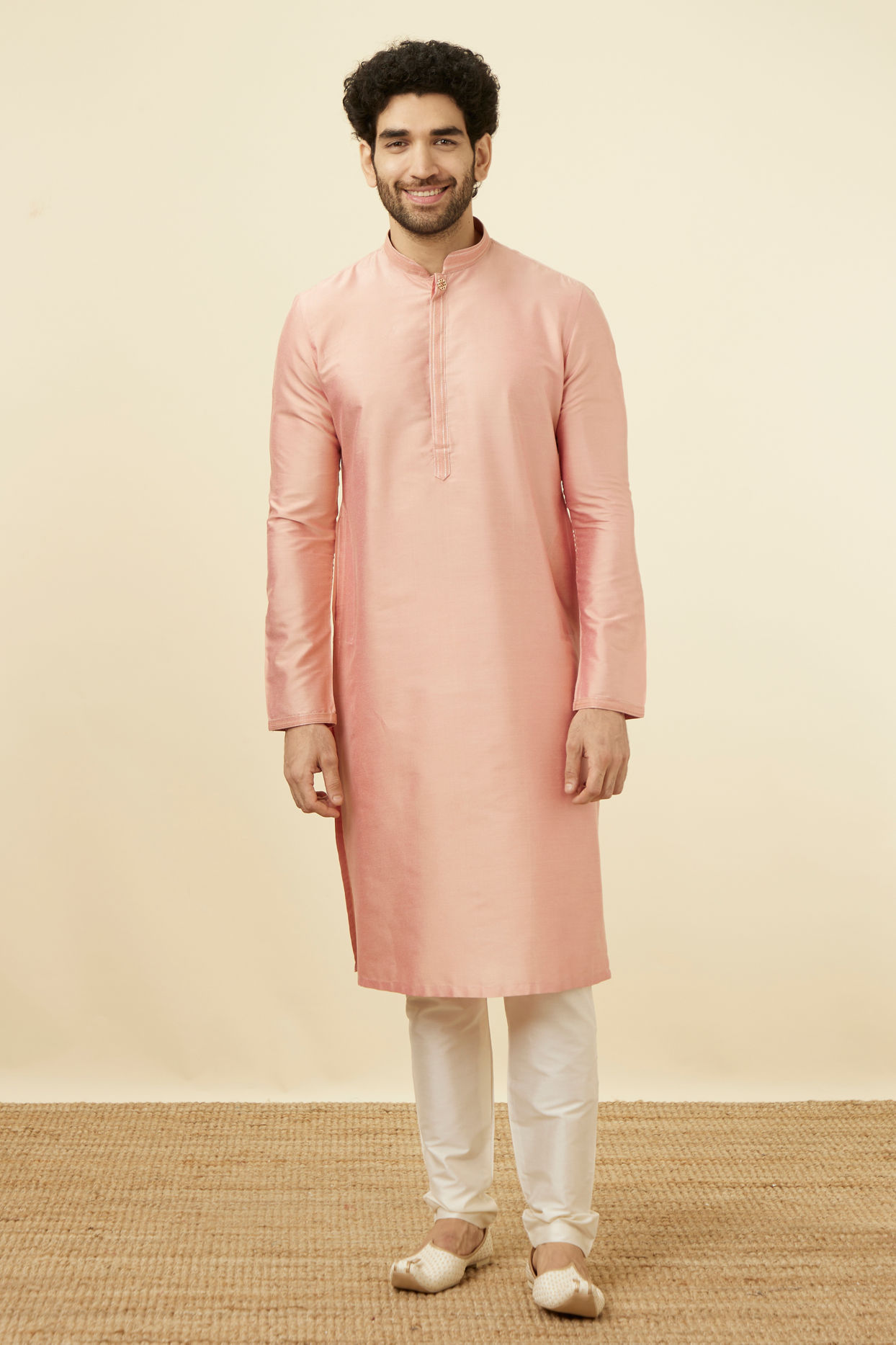 Manyavar Men Pink Solid Occasion Wear Kurta Pajama