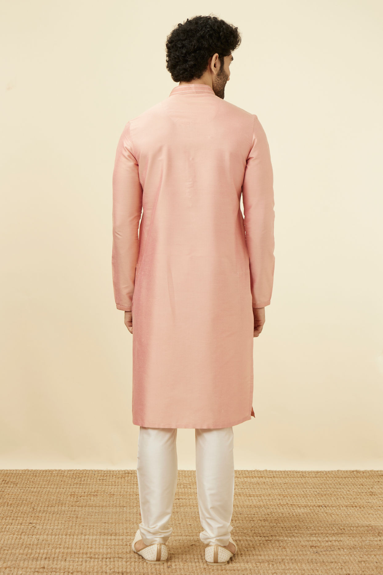 Manyavar Men Pink Solid Occasion Wear Kurta Pajama