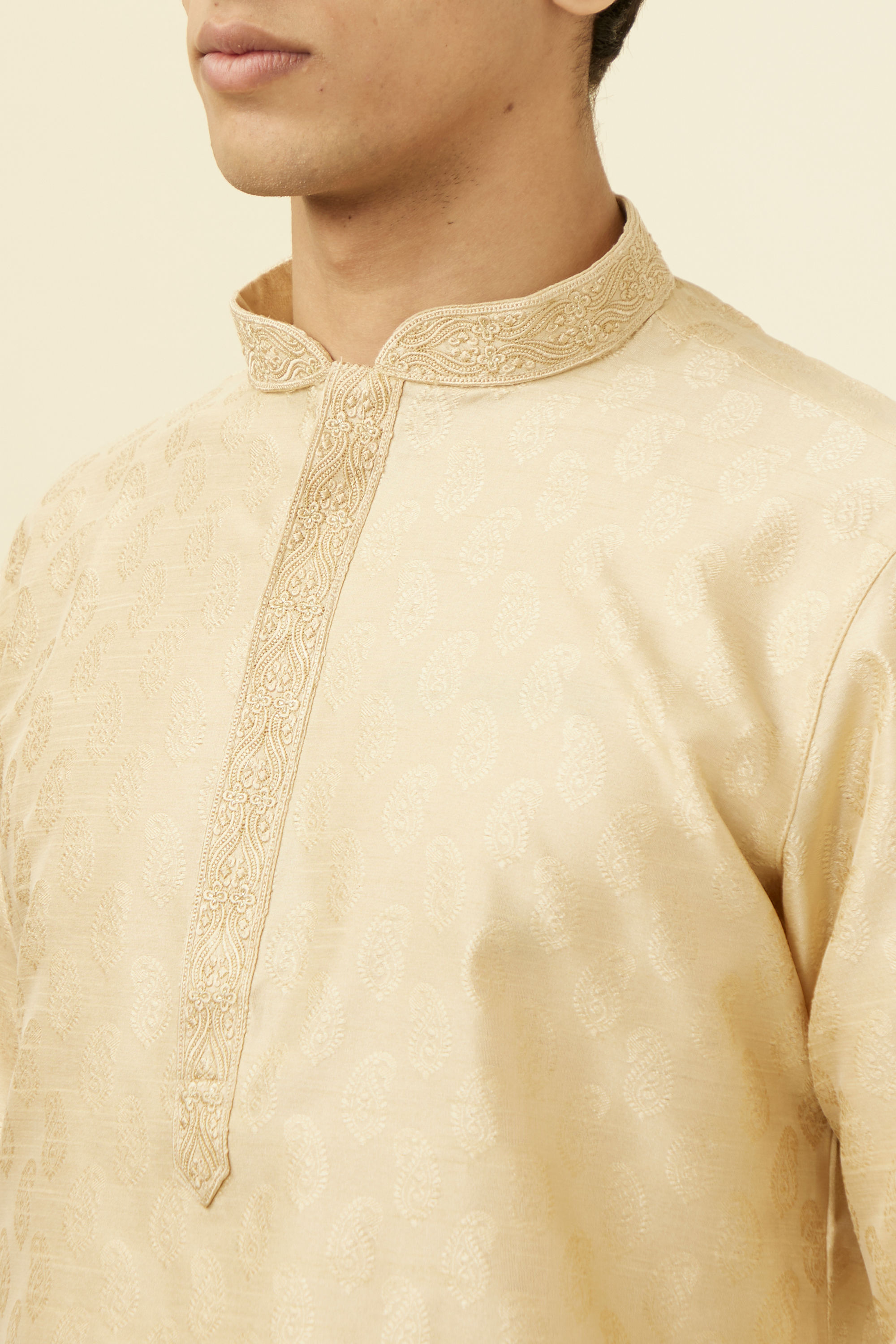 Manyavar Men Sandal Jacquard Kurta Pajama