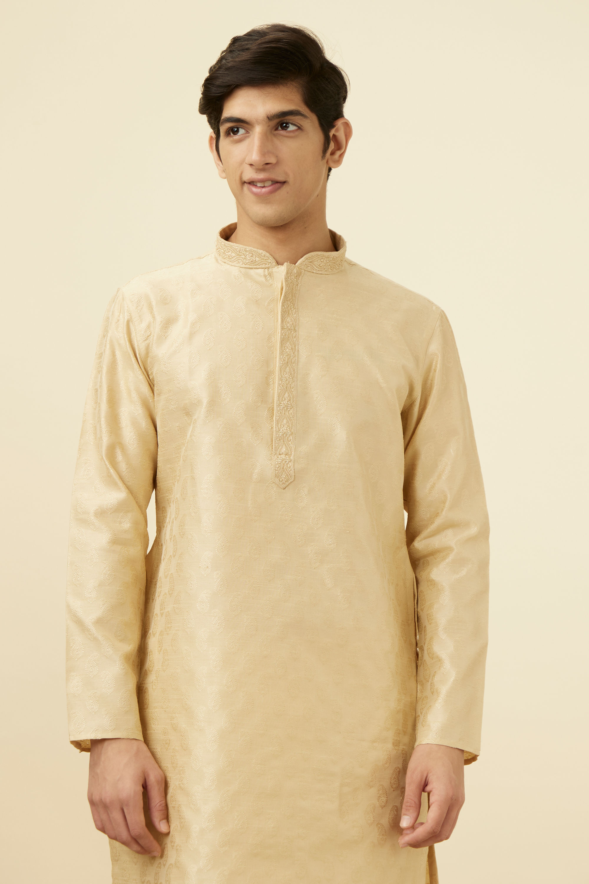 Manyavar Men Sandal Jacquard Kurta Pajama