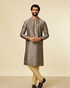 Manyavar Men Pebble Grey Buta Printed Kurta Set