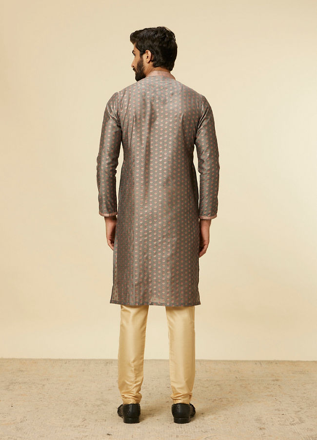 Manyavar Men Pebble Grey Buta Printed Kurta Set