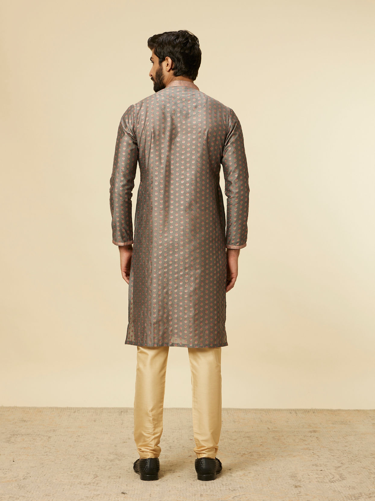 Manyavar Men Pebble Grey Buta Printed Kurta Set