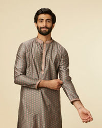 Manyavar Men Pebble Grey Buta Printed Kurta Set