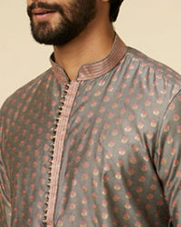 Manyavar Men Pebble Grey Buta Printed Kurta Set