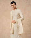 Manyavar Men Cream Blended Viscose Kurta Pajama Dupatta