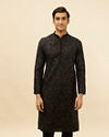 alt message - Manyavar Men Kohl Black Botanical Embroidered Kurta Set image number 0