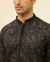 Manyavar Men Kohl Black Botanical Embroidered Kurta Set