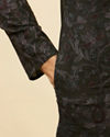 Manyavar Men Kohl Black Botanical Embroidered Kurta Set