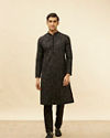 Manyavar Men Kohl Black Botanical Embroidered Kurta Set