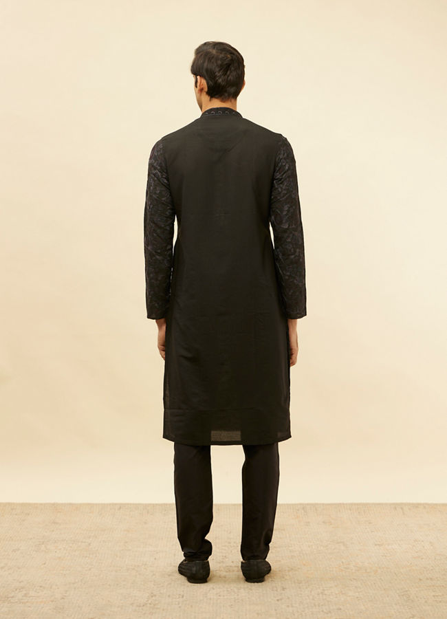 Manyavar Men Kohl Black Botanical Embroidered Kurta Set