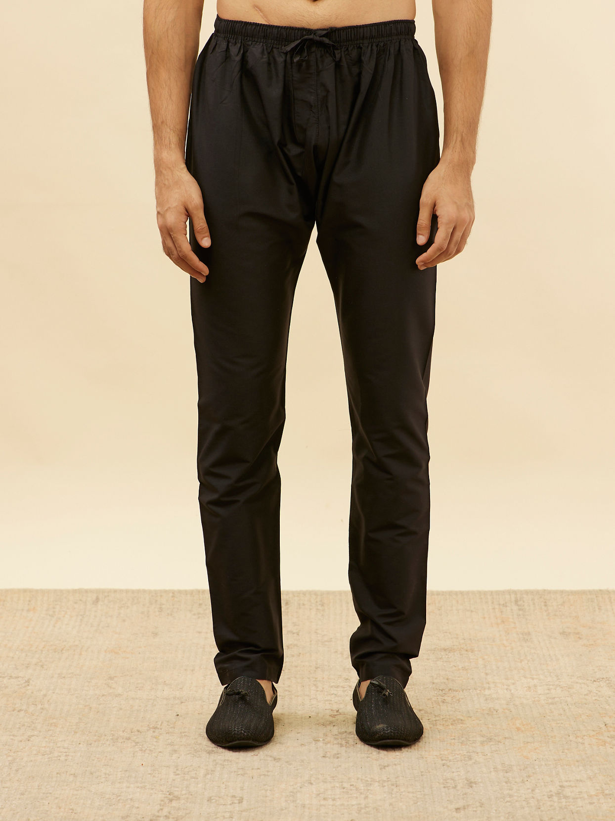 Manyavar Men Kohl Black Botanical Embroidered Kurta Set