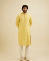 alt message - Manyavar Men Buttercup Yellow Bel Buti Patterned Kurta Set image number 2