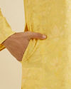 alt message - Manyavar Men Buttercup Yellow Bel Buti Patterned Kurta Set image number 3