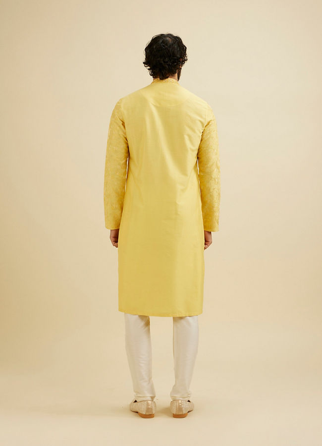 Manyavar Men Buttercup Yellow Bel Buti Patterned Kurta Set
