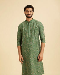 Manyavar Men Olive Green Regal Kurta Pajama