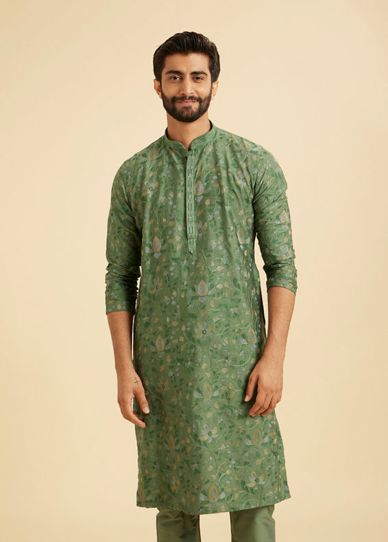 Manyavar Men Olive Green Regal Kurta Pajama