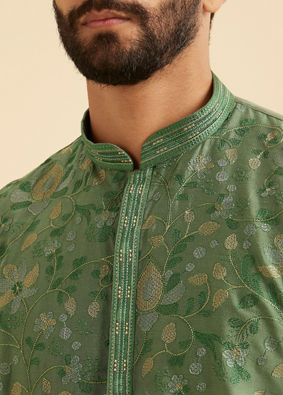 Manyavar Men Olive Green Regal Kurta Pajama
