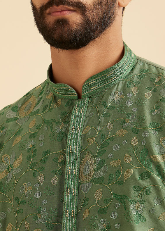Manyavar Men Olive Green Regal Kurta Pajama