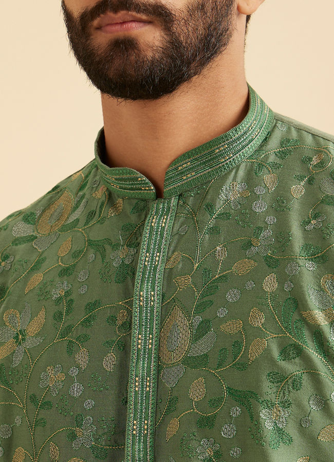 Manyavar Men Olive Green Regal Kurta Pajama