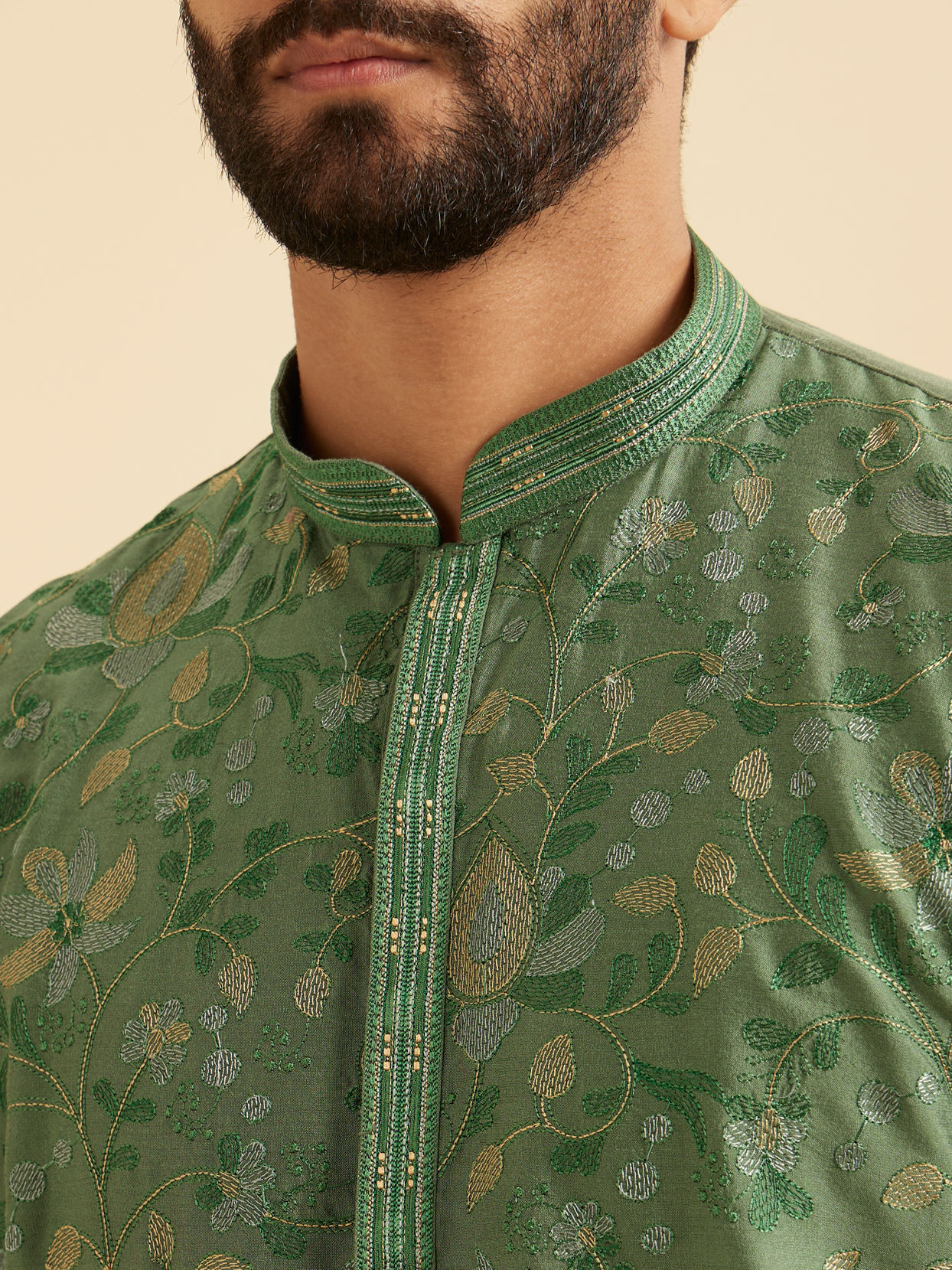 Manyavar Men Olive Green Regal Kurta Pajama
