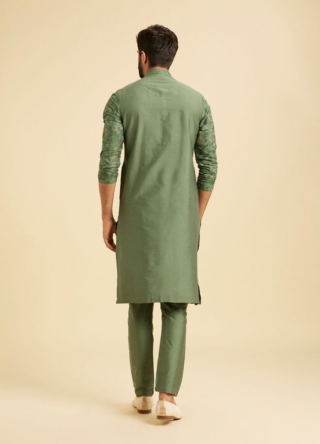 Manyavar Men Olive Green Regal Kurta Pajama